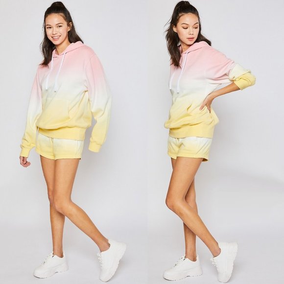 NEW Pink Lemonade Ombre Drawstring Sweat Shorts - Picture 7 of 8